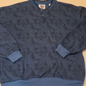Vintage Claybrooke Blue Patterned Rugby Sport Collared Sweater SZ LARGE 80S 90S